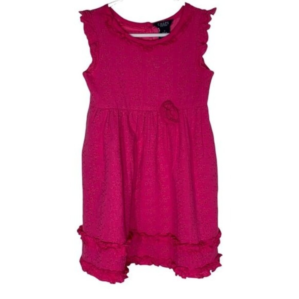 Chaps Girls Sundress Size 5 Eyelet Lace Pink Cotton Ruffles Kids